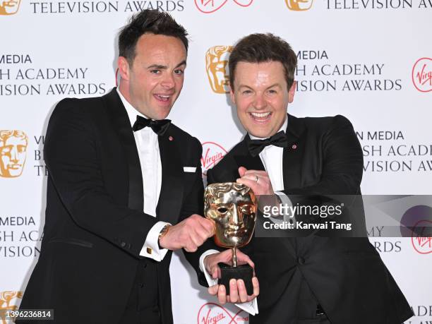 Winners of the Entertainment Programme award for Ant & Dec's Saturday Night Takeaway, Anthony McPartlin and Declan Donnelly pose in the winners room...
