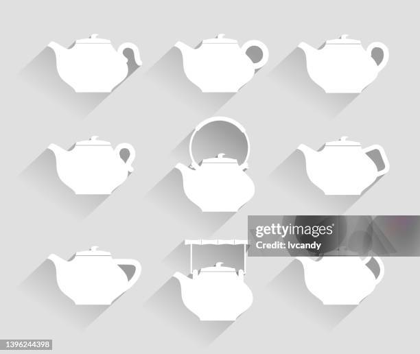 teapots paper cutting - chinese kitchen stock illustrations