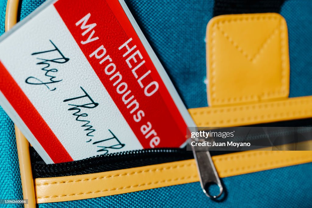Theirs Text My Pronouns Are They Them Theirs In A Card High-Res Stock Photo ...