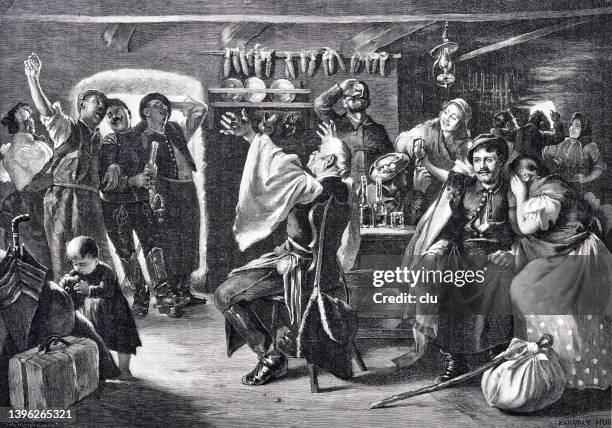 happy revelers in a pub - 19th century 幅插畫檔、美工圖案、卡通及圖標