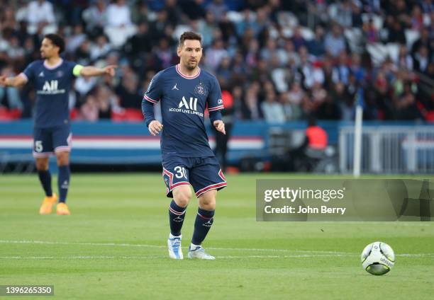 Lionel Messi of PSG during the Ligue 1 Uber Eats match between Paris Saint-Germain and ESTAC Troyes at Parc des Princes stadium on May 8, 2022 in...