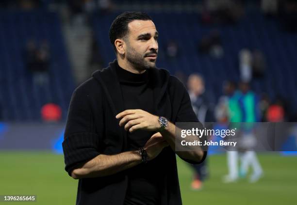 Adil Rami of Troyes following the Ligue 1 Uber Eats match between Paris Saint-Germain and ESTAC Troyes at Parc des Princes stadium on May 8, 2022 in...