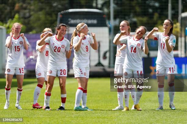 Alma Aagaard of Denmark celebrates with Emilia Asgeirsdottir of Denmark, Karoline Olesen of Denmark and Frida Nautrup of Denmark after scoring her...