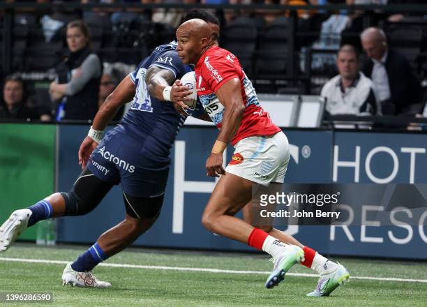 Teddy Thomas of Racing 92 during the Champions Cup rugby match between Racing 92 and Sale Sharks at Paris La Defense Arena on May 8, 2022 in Nanterre...