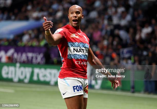 Teddy Thomas of Racing 92 during the Champions Cup rugby match between Racing 92 and Sale Sharks at Paris La Defense Arena on May 8, 2022 in Nanterre...