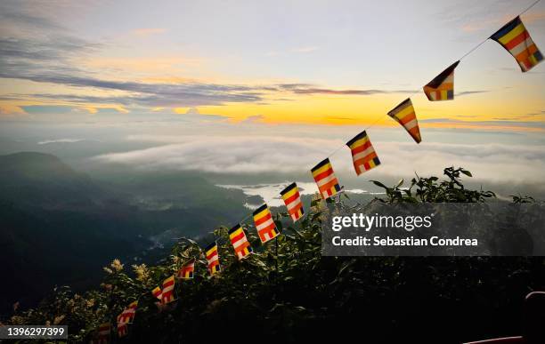 the view on top of the mountain adam's peak at sunrise, dalhousie, srilanka - adams tennessee fotografías e imágenes de stock