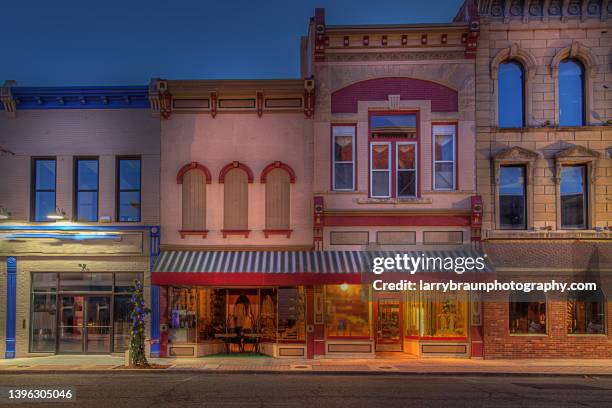 facades along main street vincennes indiana - indiana stock pictures, royalty-free photos & images