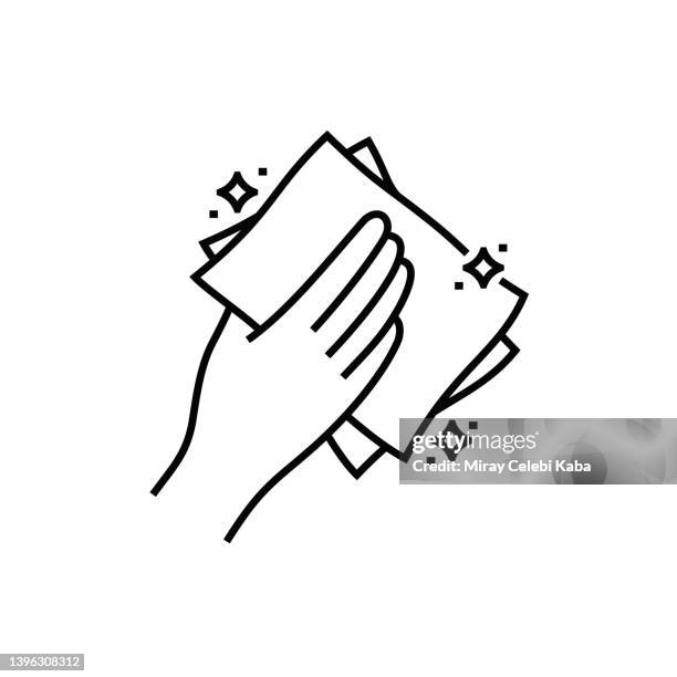 cleaning cloth line icon - napkin stock illustrations