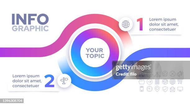 two topics converging merging infographic concept illustration - consolidation stock illustrations
