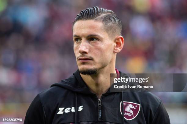 Pasquale Mazzocchi of US Salernitana during the Serie A match between US Salernitana and Cagliari Calcio at Stadio Arechi on May 08, 2022 in Salerno,...