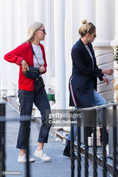 Dylan Meyer and Kristen Stewart are seen in NoHo on May 09, 2022 in New York City.