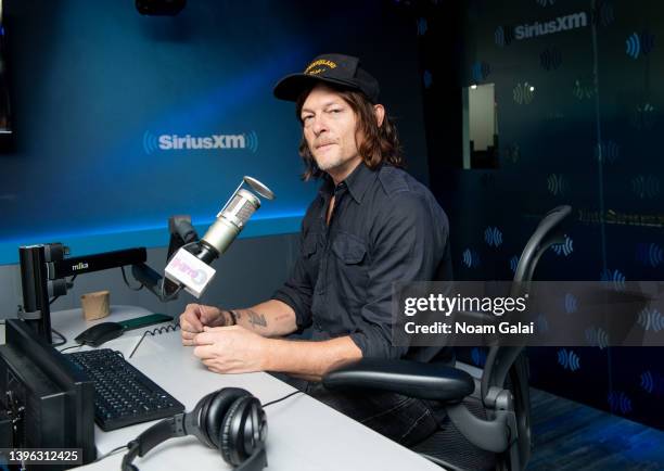 Norman Reedus visits the 'Morning Mash Up' at the SiriusXM Studios on May 09, 2022 in New York City.