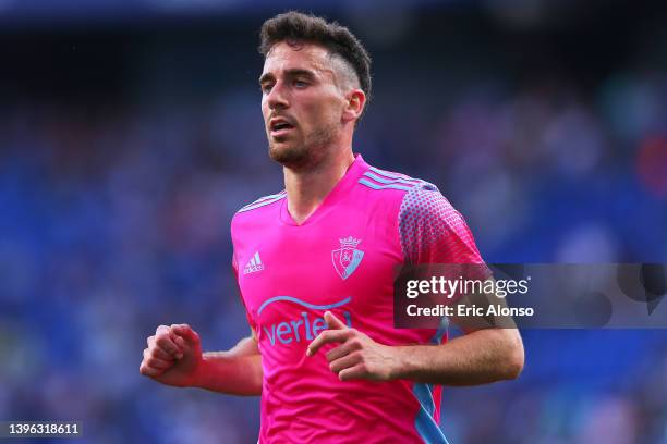 Kike Barja of CA Osasuna looks on during the La Liga Santander match between RCD Espanyol and CA Osasuna at RCDE Stadium on May 08, 2022 in...