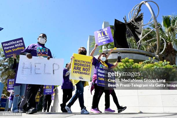 Los Angeles,, CA Members of the Service Employees International Union-United Healthcare Workers West held a picket line on day one of a weeklong...