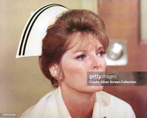 Headshot of Julie London , US singer and actress, wearing a nurse's cap in a publicity portrait issued for the US television series, 'Emergency!',...