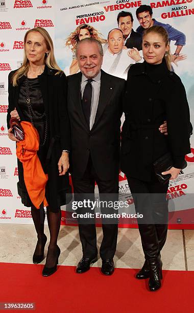 Jacqueline Baudit, Aurelio De Laurentiis and Daughter attend the 'Posti In Piedi In Paradiso' premiere at Auditorium Parco Della Musica on February...