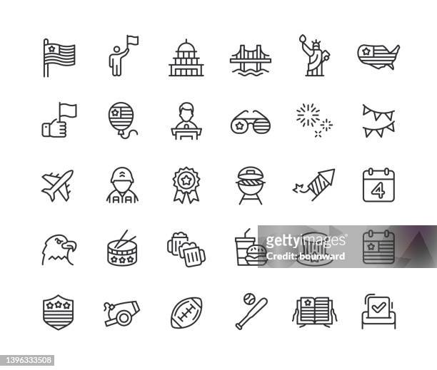 4th of july usa independence day line icons editable stroke - freedom on festival stock illustrations