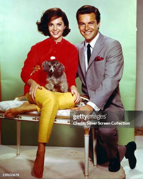 Robert Wagner, US actor, and his wife, Natalie Wood , US actress, with a small dog, circa 1965.