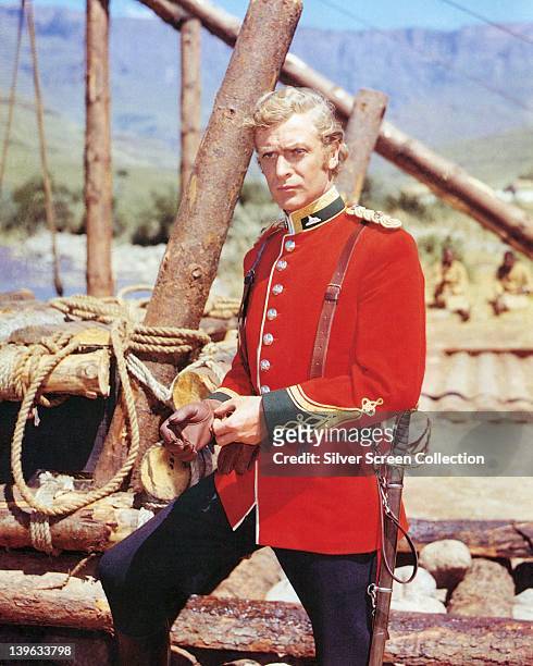 Michael Caine, British actor, wearing a British Army uniform in a publicity portrait issued for the film, 'Zulu', South Africa, 1964. The historical...