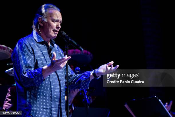 Spanish singer Bertin Osborne performs on stage at the Calderon Theater on May 09, 2022 in Madrid, Spain.