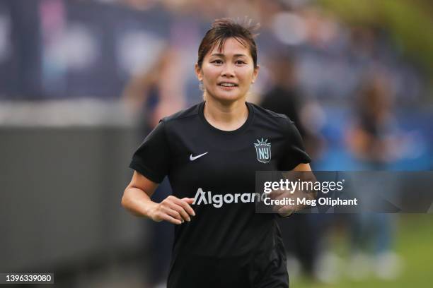 Nahomi Kawasumi of NJ/NY Gotham FC warms up before the game against the San Diego Wave FC at Torero Stadium on May 07, 2022 in San Diego, California.