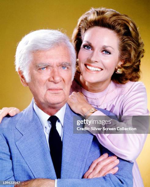 Buddy Ebsen , US actor, and Lee Meriwether, US actress, in a publicity portrait for the US television series, 'Barnaby Jones', USA, circa 1977. The...