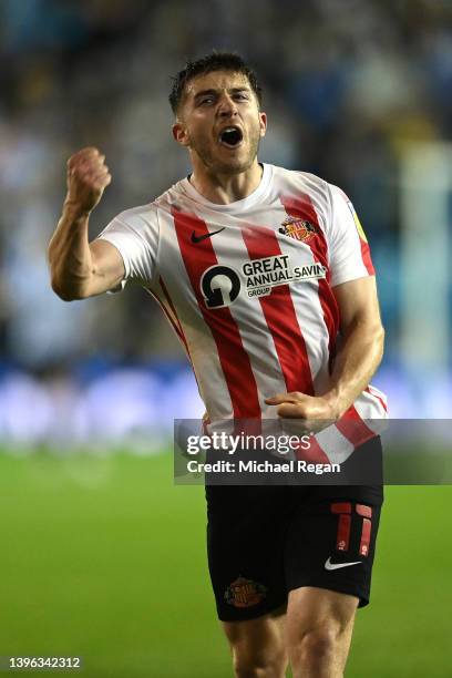 Lynden Gooch of Sunderland celebrates victory at the end of the Sky Bet League One Play-Off Semi Final 2nd Leg match between Sheffield Wednesday and...
