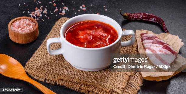 slavic soup,borsch,beet broth with vegetables and meat - borsch stock pictures, royalty-free photos & images