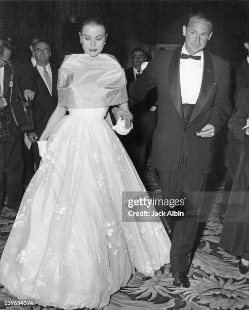 American actress Grace Kelly with MGM publicist Morgan Hudgins, at the RKO Pantages Theatre for the 28th Annual Academy Awards, Hollywood,...