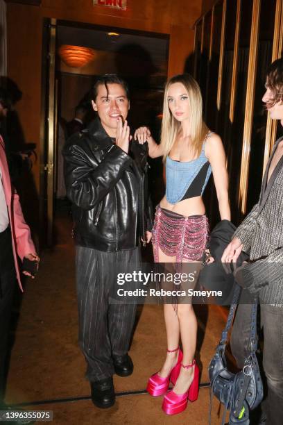 Cole Sprouse and Ari Fournier attend the Cardi B x Playboy afterparty for the Met Gala at the Boom Boom Room at the Standard on May 2, 2022 in New...