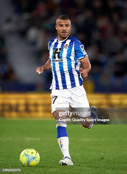 Rafinha Alcantara of Real Sociedad runs with the ball during the La Liga Santander match between Levante UD and Real Sociedad at Ciutat de Valencia...