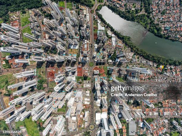 aerial top shot of residential neighborhood with buildings on houses - paraná stock pictures, royalty-free photos & images