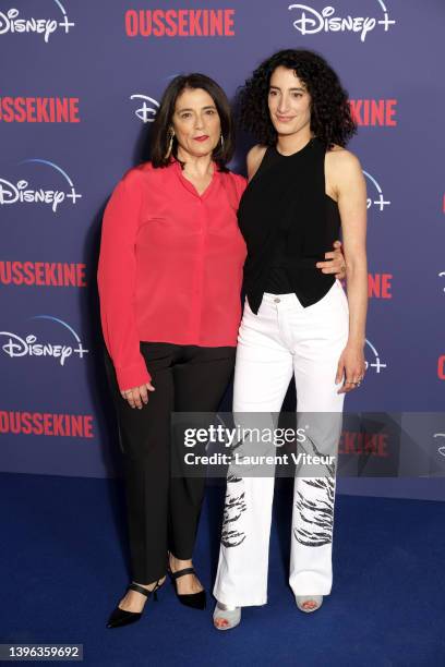 Hiam Abbass and Mouna Soualem attend the "Oussekine" photocall at Le Grand Rex on May 09, 2022 in Paris, France.