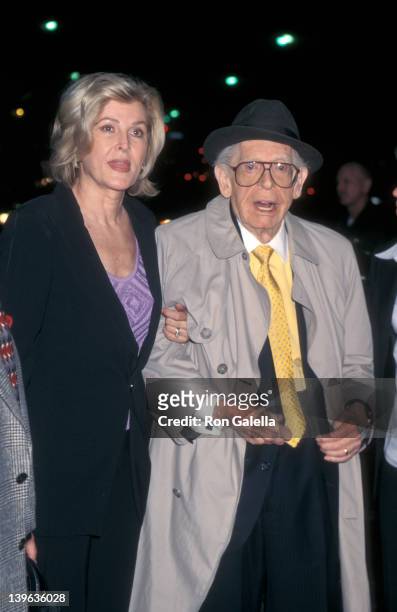 Comedian Milton Berle and wife Lornda Adams attending the world premiere of "Analyze This" on March 1, 1999 at Mann Village Theater in Westwood,...