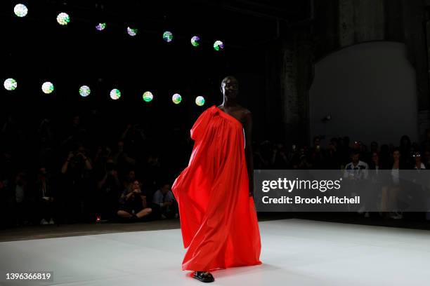 Model walks the runway during the Oroton show during Afterpay Australian Fashion Week 2022 Resort '23 Collections at Carriageworks on May 10, 2022 in...