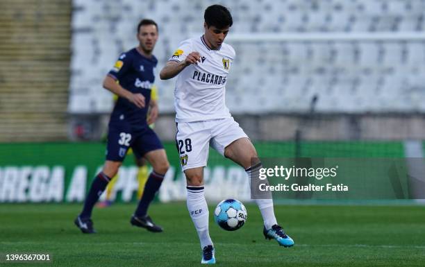 Joao Carlos Teixeira of FC Famalicao in action during the Liga Bwin match between Belenenses SAD and FC Famalicao at Estadio Nacional on May 9, 2022...