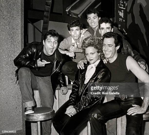 Actor Barry Williams, singer Belinda Carlisle and cast attend the reahearsals for "Grease" on May 23, 1983 at the Long Beach Civic Light Opera House...