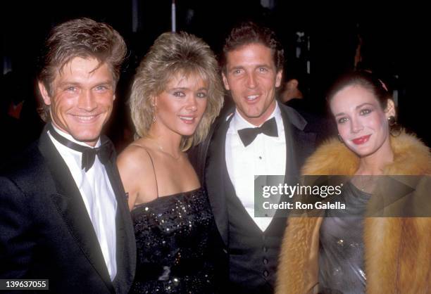 Actor Andrew Stevens and date and actor Eb Lottimer and actress Mary Crosby attend the 42nd Annual Golden Globe Awards on January 27, 1985 at Beverly...