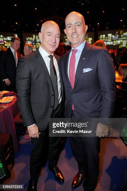 Jeff Bezos and Mark Bezos attend the Robin Hood Benefit 2022 at Jacob Javits Center on May 09, 2022 in New York City.