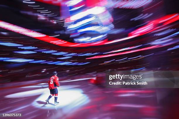 Nicklas Backstrom of the Washington Capitals takes the ice before playing against the Florida Panthers in Game Four of the First Round of the 2022...