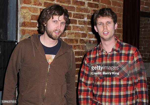 Actor Jon Heder and brother Dan Heder attend the season 3 premiere of HBO's 'Eastbound And Down' at cinespace on February 9, 2012 in Hollywood,...