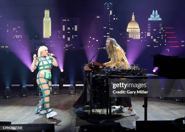 Amelia Meath and Nick Sanborn of Sylvan Esso perform in concert during a taping of the "Austin City Limits" TV program at ACL Live on May 09, 2022 in...