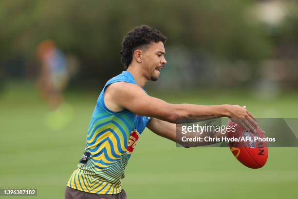 Malcolm Rosas during a Gold Coast Suns AFL training session at Metricon Stadium on May 10, 2022 in Gold Coast, Australia.
