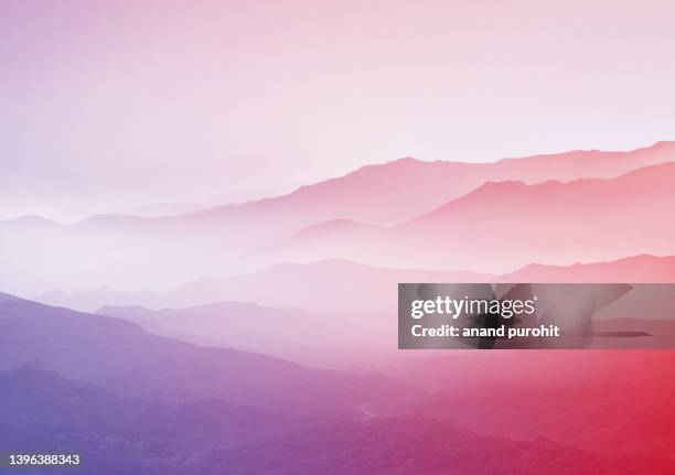 background abstract misty mountain range colourful wallpaper digital art gradiant pastel dramatic backdrop - heroic style stockfoto's en -beelden