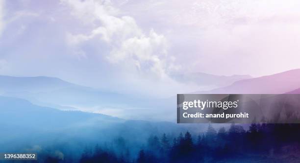 background abstract misty mountain range colourful wallpaper digital art gradiant pastel dramatic backdrop - respect nature stock pictures, royalty-free photos & images