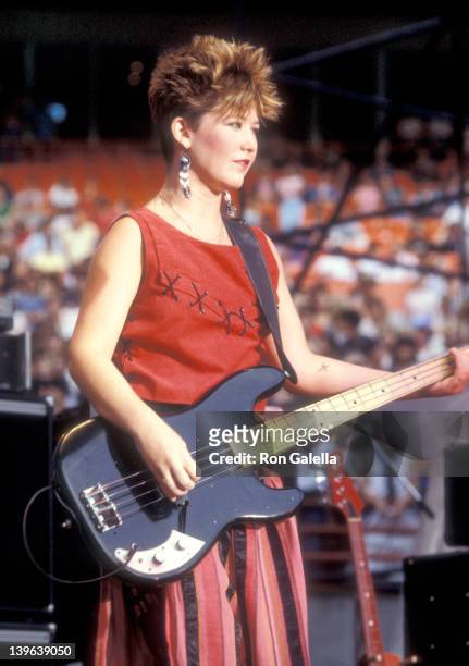 Musician Kathy Valentine of The Go-Go's performs in concert on September 9, 1983 at Anaheim Stadium in Anaheim, California.