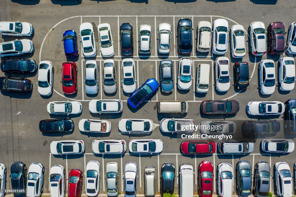 Drone Point View of Car crash accident in Parking Lot