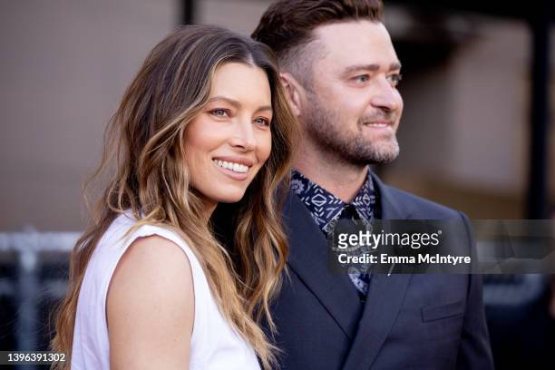 Jessica Biel and Justin Timberlake attend the Los Angeles premiere FYC event for Hulu's 'Candy' at El Capitan Theatre on May 09, 2022 in Los Angeles,...