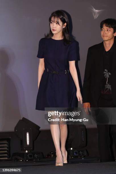 South Korean actress and singer IU aka Lee Ji-Eun attends the "Broker" Press Conference at Yongsan CGV on May 10, 2022 in Seoul, South Korea. The...