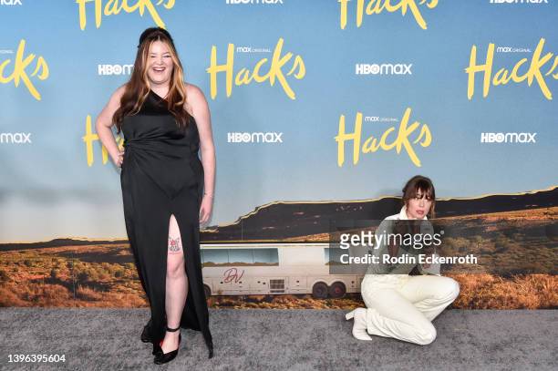 Megan Stalter and Natasha Leggero attend the Los Angeles season 2 premiere of HBO Max's "Hacks" at DGA Theater Complex on May 09, 2022 in Los...